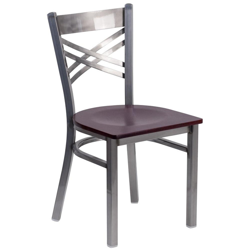 Hercules Series Clear Coated ''X'' Back Metal Restaurant Chair - Mahogany Wood Seat By Flash Furniture | Side Chairs | Modishstore - 1