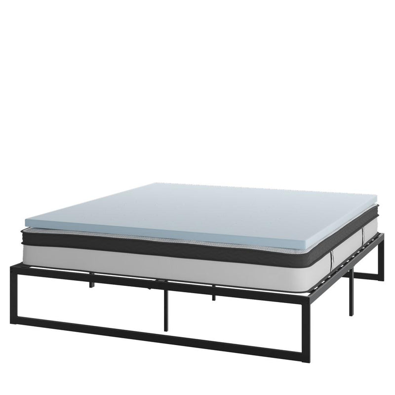 14 Inch Metal Platform Bed Frame With 10 Inch Pocket Spring Mattress In A Box And 3 Inch Cool Gel Memory Foam Topper - King By Flash Furniture | Beds | Modishstore - 1