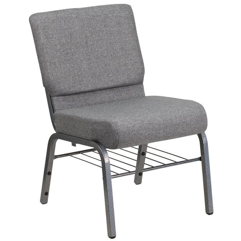 Hercules Series 21''W Church Chair In Gray Fabric With Book Rack - Silver Vein Frame By Flash Furniture | Side Chairs | Modishstore - 1