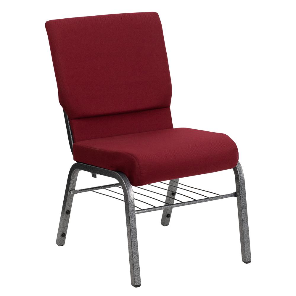 Hercules Series 18.5''W Church Chair In Burgundy Fabric With Book Rack - Silver Vein Frame By Flash Furniture | Side Chairs | Modishstore - 1