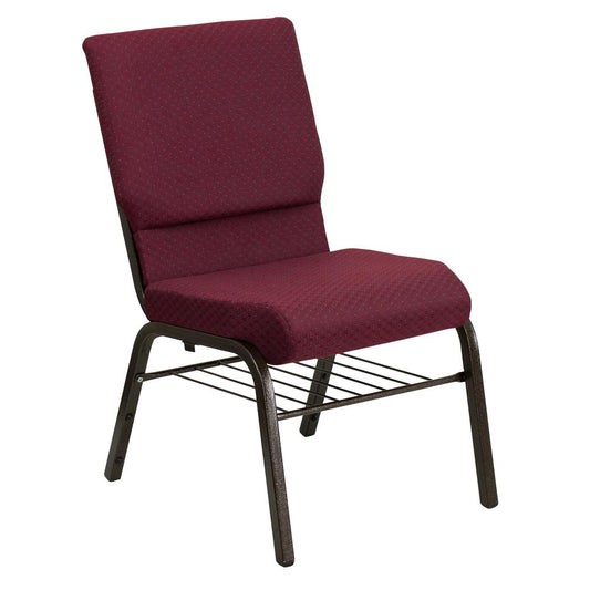 Hercules Series 18.5''W Church Chair In Burgundy Patterned Fabric With Book Rack - Gold Vein Frame By Flash Furniture | Side Chairs | Modishstore - 1