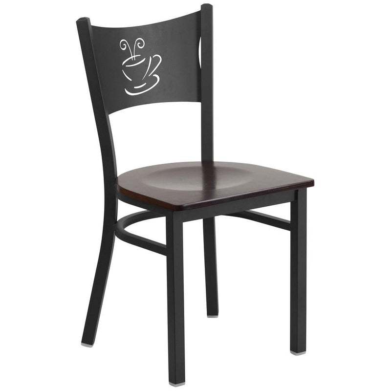 Hercules Series Black Coffee Back Metal Restaurant Chair - Walnut Wood Seat By Flash Furniture | Dining Chairs | Modishstore - 1