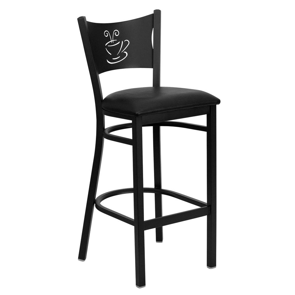 Hercules Series Black Coffee Back Metal Restaurant Barstool - Black Vinyl Seat By Flash Furniture | Bar Stools | Modishstore - 1