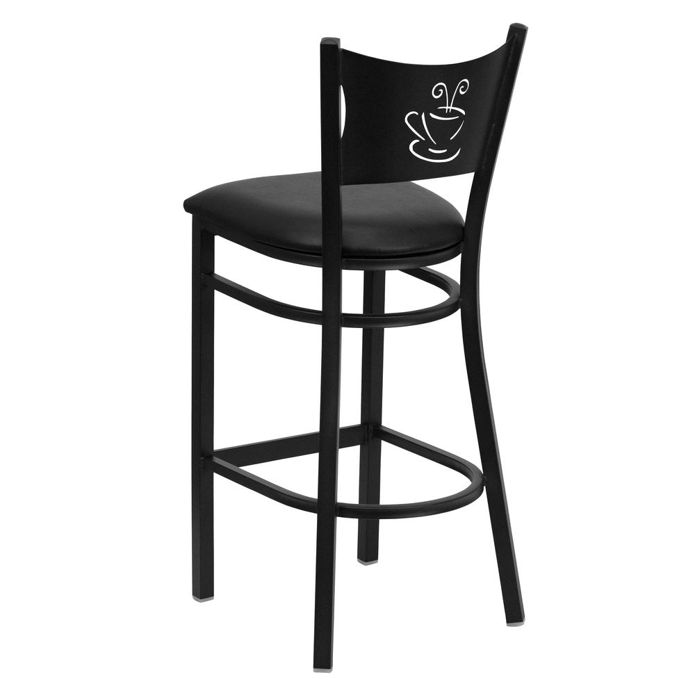 Hercules Series Black Coffee Back Metal Restaurant Barstool - Black Vinyl Seat By Flash Furniture | Bar Stools | Modishstore - 3