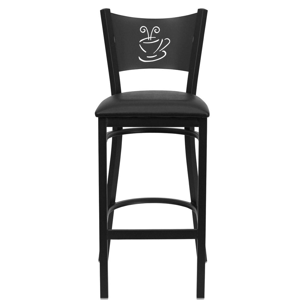 Hercules Series Black Coffee Back Metal Restaurant Barstool - Black Vinyl Seat By Flash Furniture | Bar Stools | Modishstore - 4