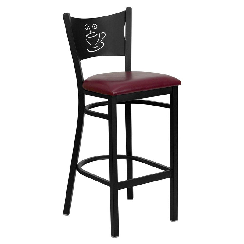 Hercules Series Black Coffee Back Metal Restaurant Barstool - Burgundy Vinyl Seat By Flash Furniture | Bar Stools | Modishstore - 1