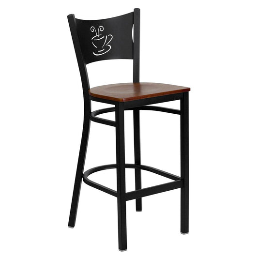 Hercules Series Black Coffee Back Metal Restaurant Barstool - Cherry Wood Seat By Flash Furniture | Bar Stools | Modishstore