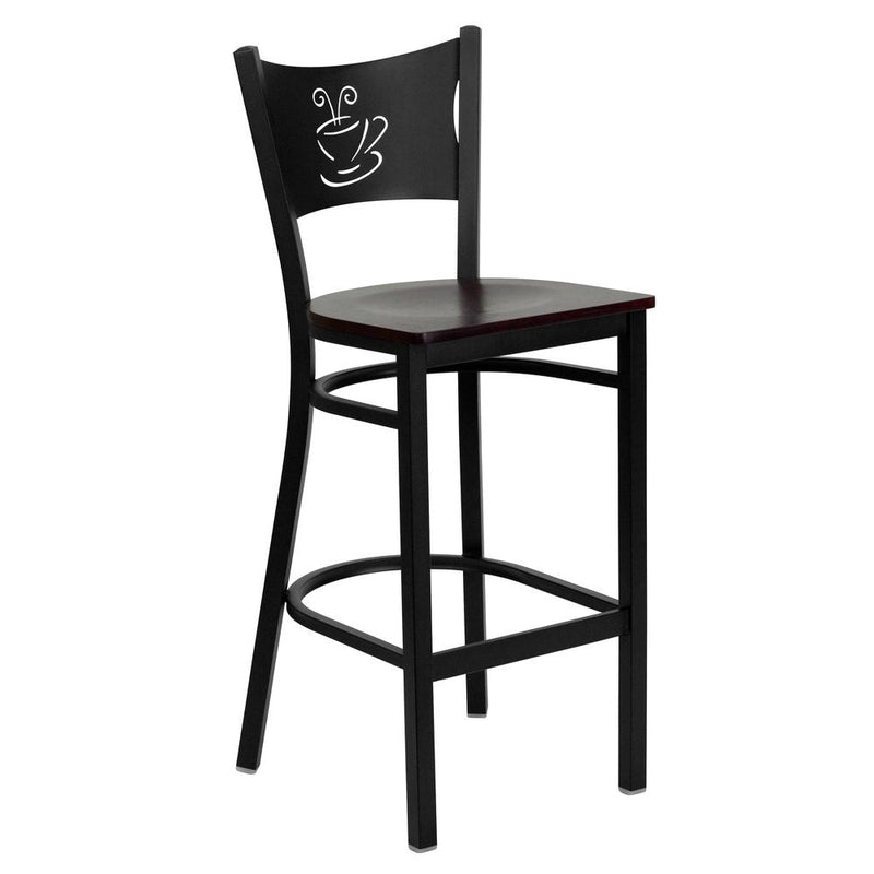 Hercules Series Black Coffee Back Metal Restaurant Barstool - Mahogany Wood Seat By Flash Furniture | Bar Stools | Modishstore - 1