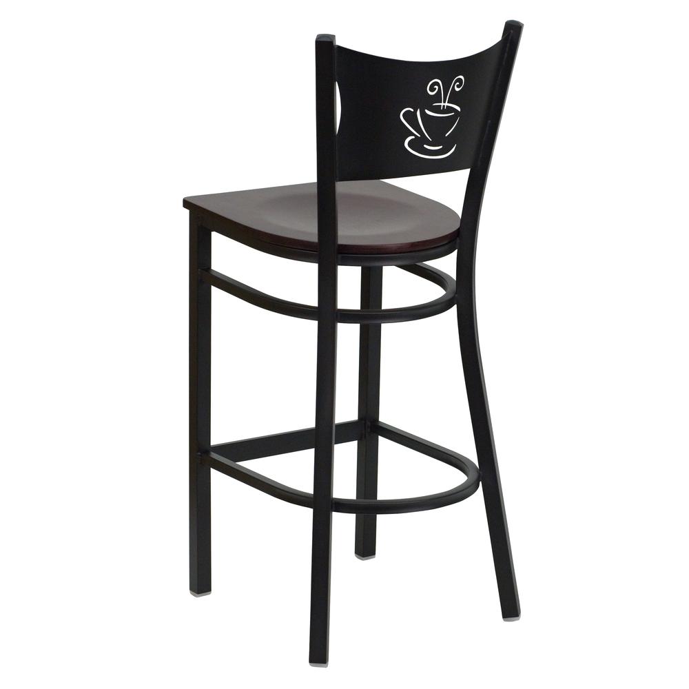 Hercules Series Black Coffee Back Metal Restaurant Barstool - Mahogany Wood Seat By Flash Furniture | Bar Stools | Modishstore - 3