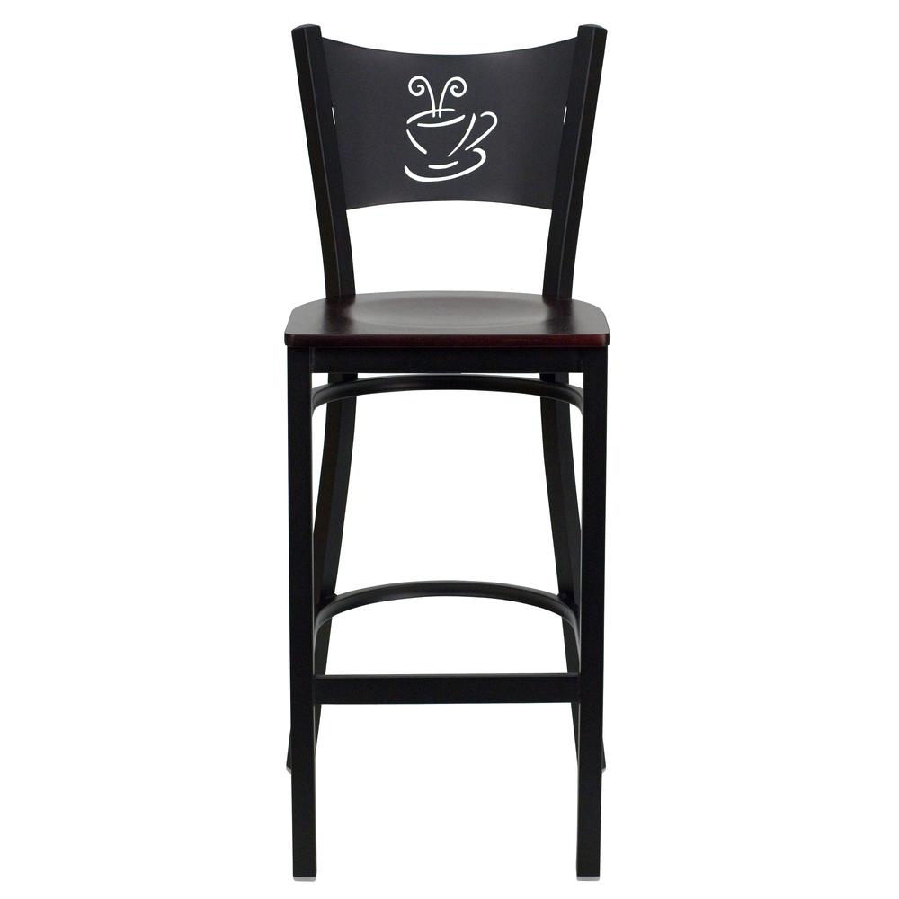 Hercules Series Black Coffee Back Metal Restaurant Barstool - Mahogany Wood Seat By Flash Furniture | Bar Stools | Modishstore - 4