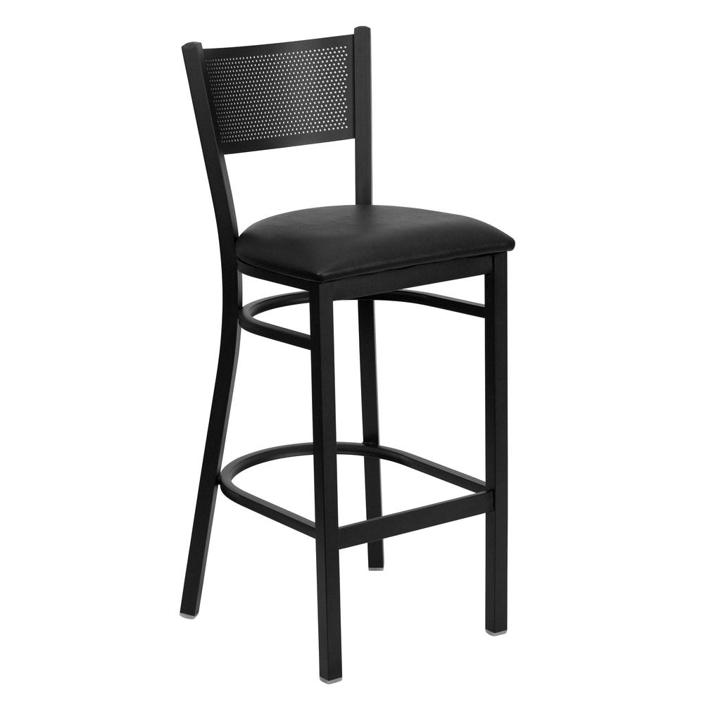 Hercules Series Black Grid Back Metal Restaurant Barstool - Black Vinyl Seat By Flash Furniture | Bar Stools | Modishstore - 1