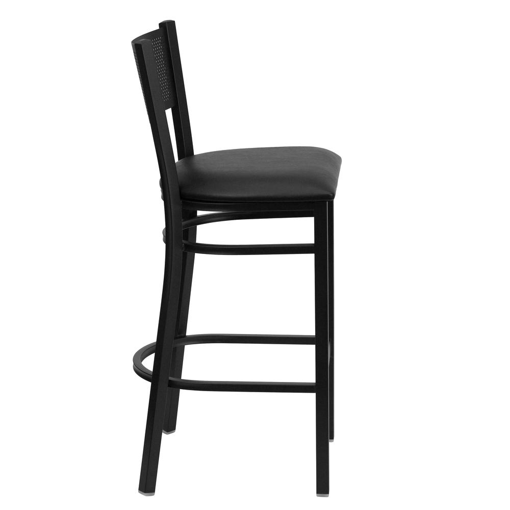 Hercules Series Black Grid Back Metal Restaurant Barstool - Black Vinyl Seat By Flash Furniture | Bar Stools | Modishstore - 2