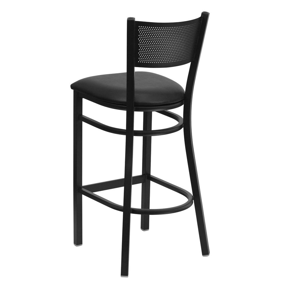 Hercules Series Black Grid Back Metal Restaurant Barstool - Black Vinyl Seat By Flash Furniture | Bar Stools | Modishstore - 3