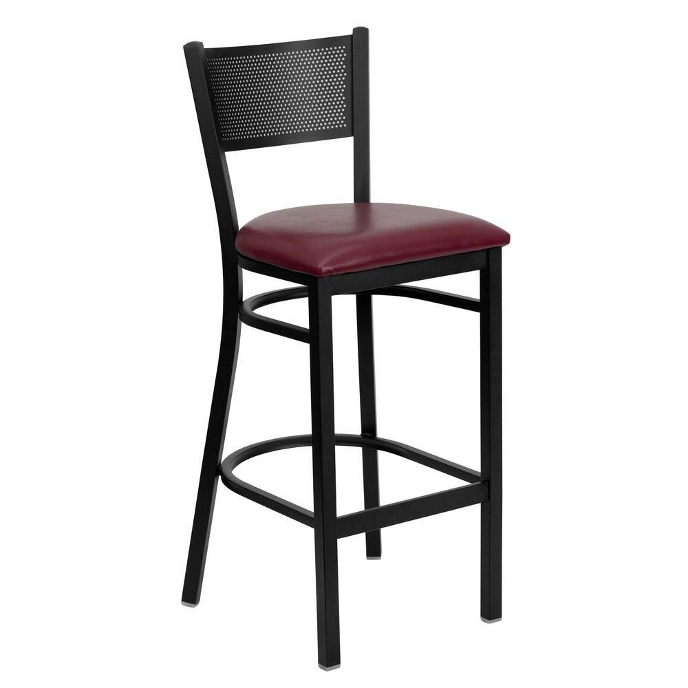 Hercules Series Black Grid Back Metal Restaurant Barstool - Burgundy Vinyl Seat By Flash Furniture | Bar Stools | Modishstore - 1