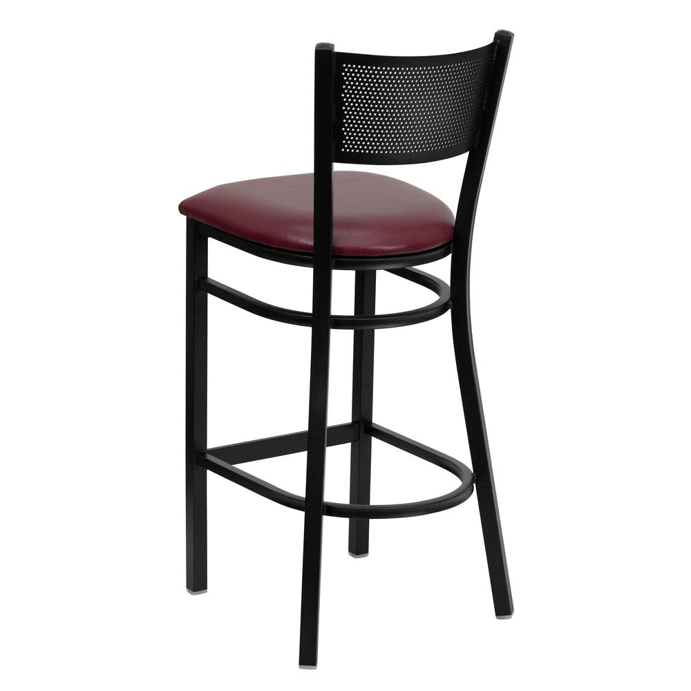 Hercules Series Black Grid Back Metal Restaurant Barstool - Burgundy Vinyl Seat By Flash Furniture | Bar Stools | Modishstore - 3