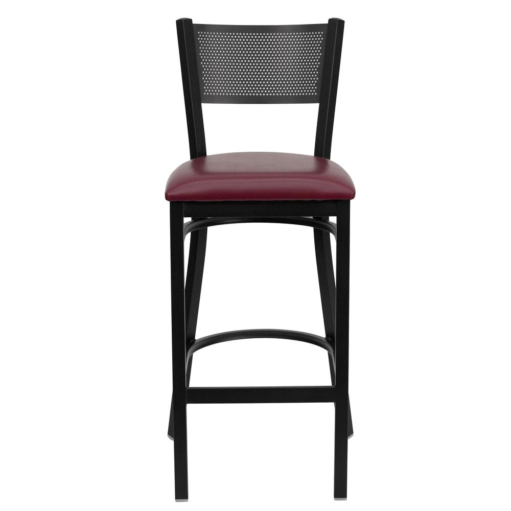 Hercules Series Black Grid Back Metal Restaurant Barstool - Burgundy Vinyl Seat By Flash Furniture | Bar Stools | Modishstore - 4