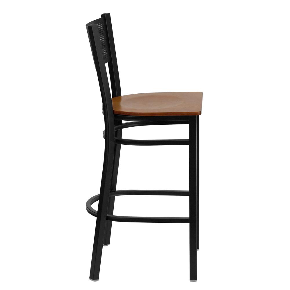 Hercules Series Black Grid Back Metal Restaurant Barstool - Cherry Wood Seat By Flash Furniture | Bar Stools | Modishstore - 2