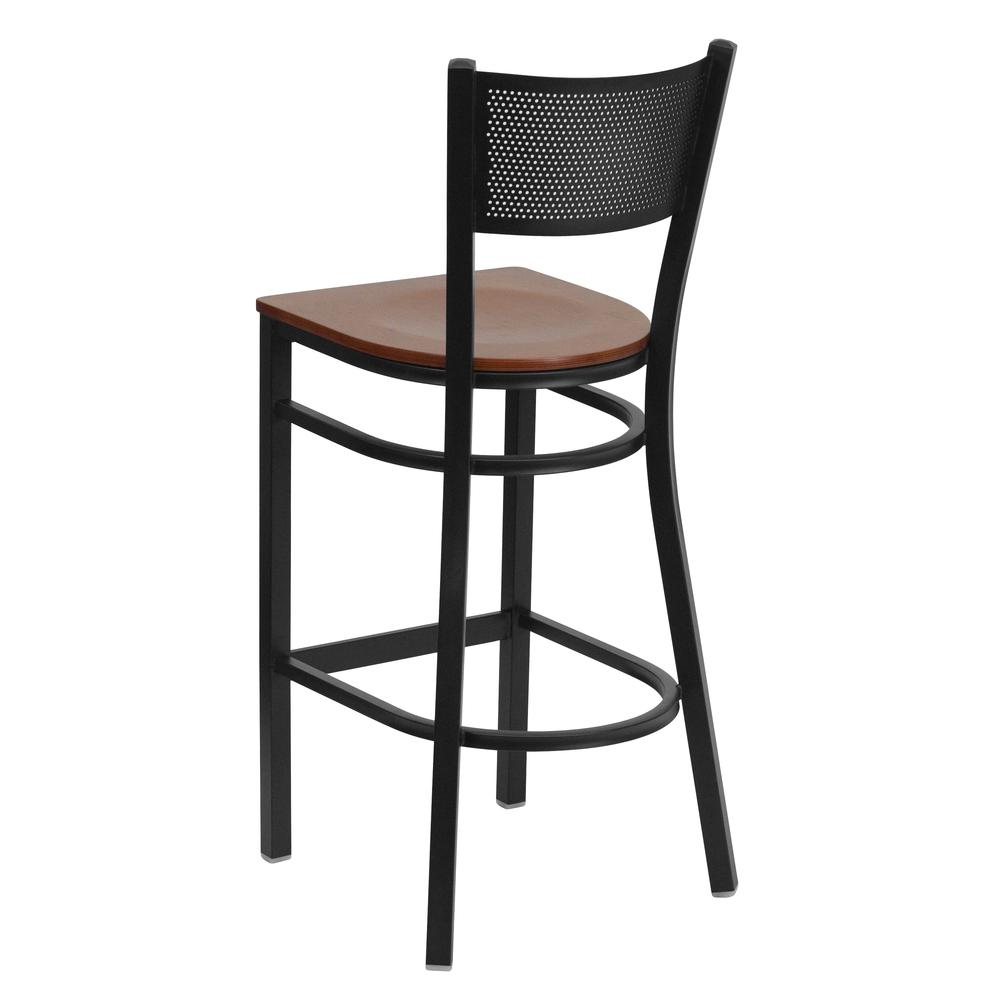 Hercules Series Black Grid Back Metal Restaurant Barstool - Cherry Wood Seat By Flash Furniture | Bar Stools | Modishstore - 3