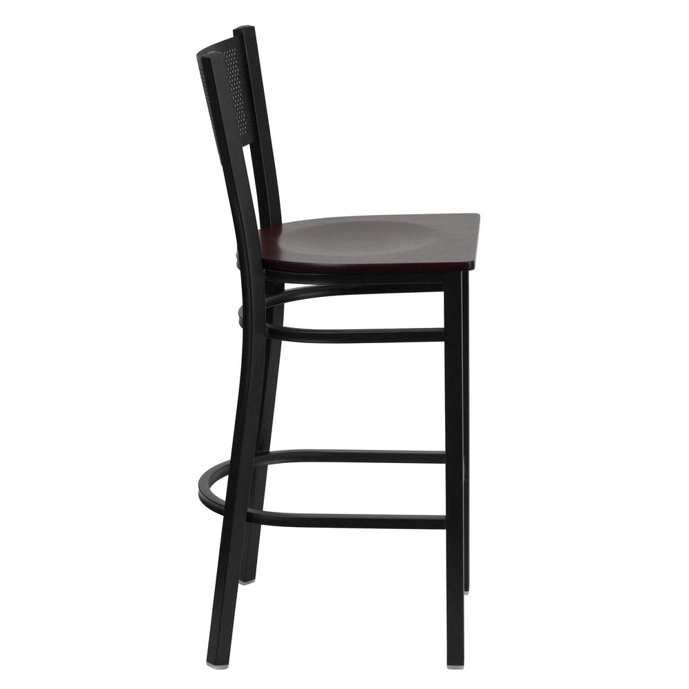 Hercules Series Black Grid Back Metal Restaurant Barstool - Mahogany Wood Seat By Flash Furniture | Bar Stools | Modishstore - 2