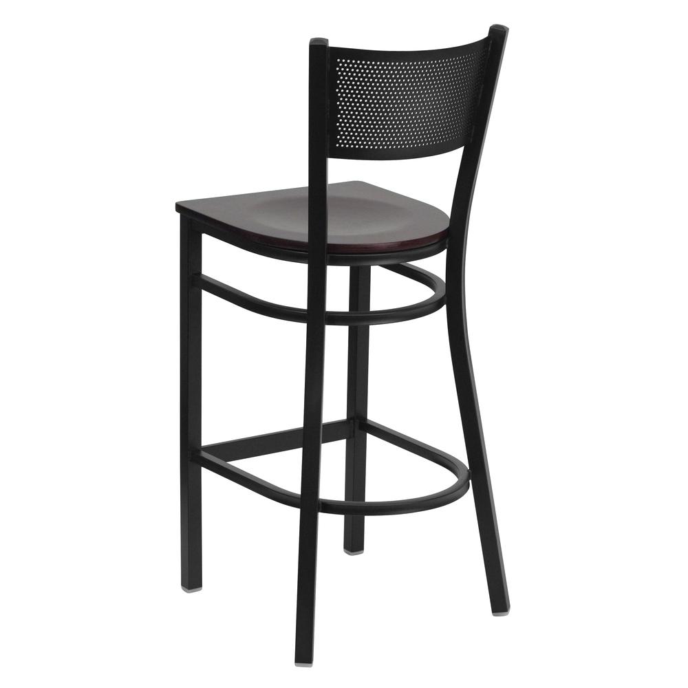 Hercules Series Black Grid Back Metal Restaurant Barstool - Mahogany Wood Seat By Flash Furniture | Bar Stools | Modishstore - 3