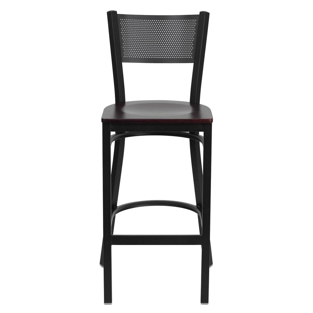 Hercules Series Black Grid Back Metal Restaurant Barstool - Mahogany Wood Seat By Flash Furniture | Bar Stools | Modishstore - 4