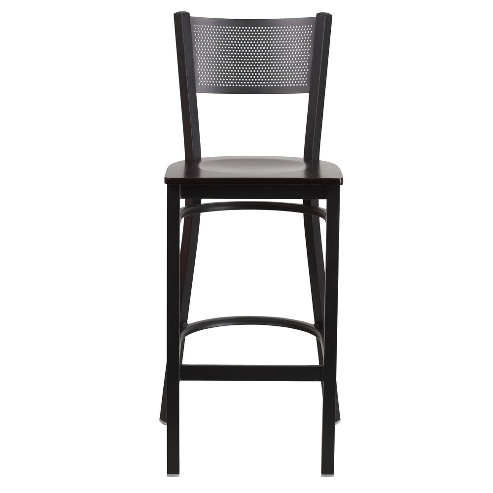 Hercules Series Black Grid Back Metal Restaurant Barstool - Walnut Wood Seat By Flash Furniture | Bar Stools | Modishstore - 4