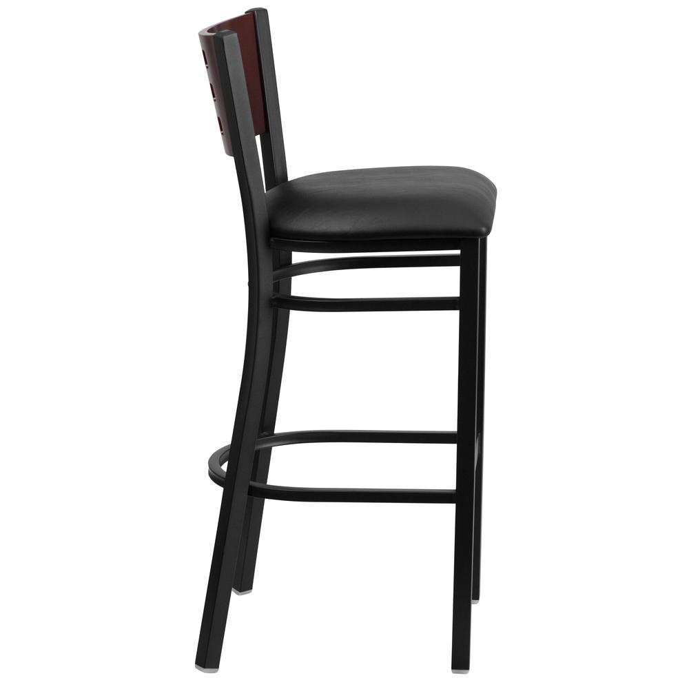 Hercules Series Black Cutout Back Metal Restaurant Barstool - Mahogany Wood Back, Black Vinyl Seat By Flash Furniture | Bar Stools | Modishstore - 2