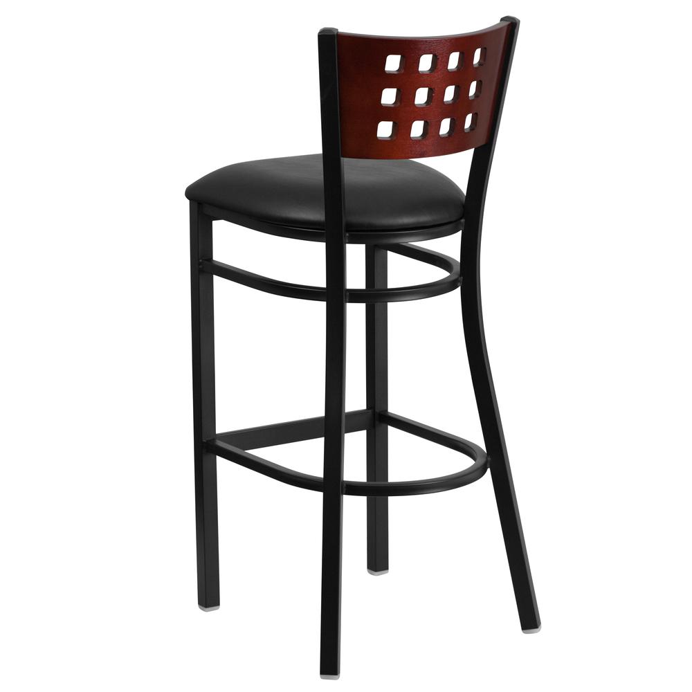 Hercules Series Black Cutout Back Metal Restaurant Barstool - Mahogany Wood Back, Black Vinyl Seat By Flash Furniture | Bar Stools | Modishstore - 3