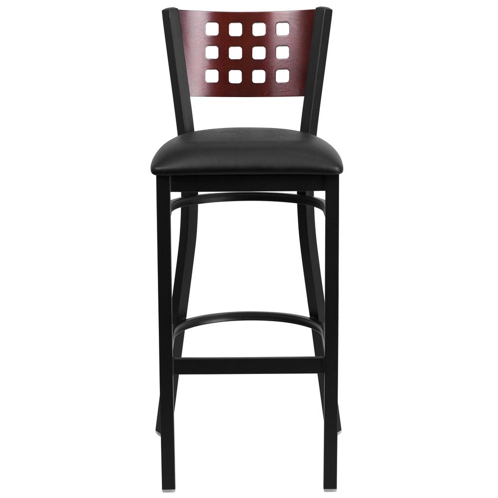 Hercules Series Black Cutout Back Metal Restaurant Barstool - Mahogany Wood Back, Black Vinyl Seat By Flash Furniture | Bar Stools | Modishstore - 4