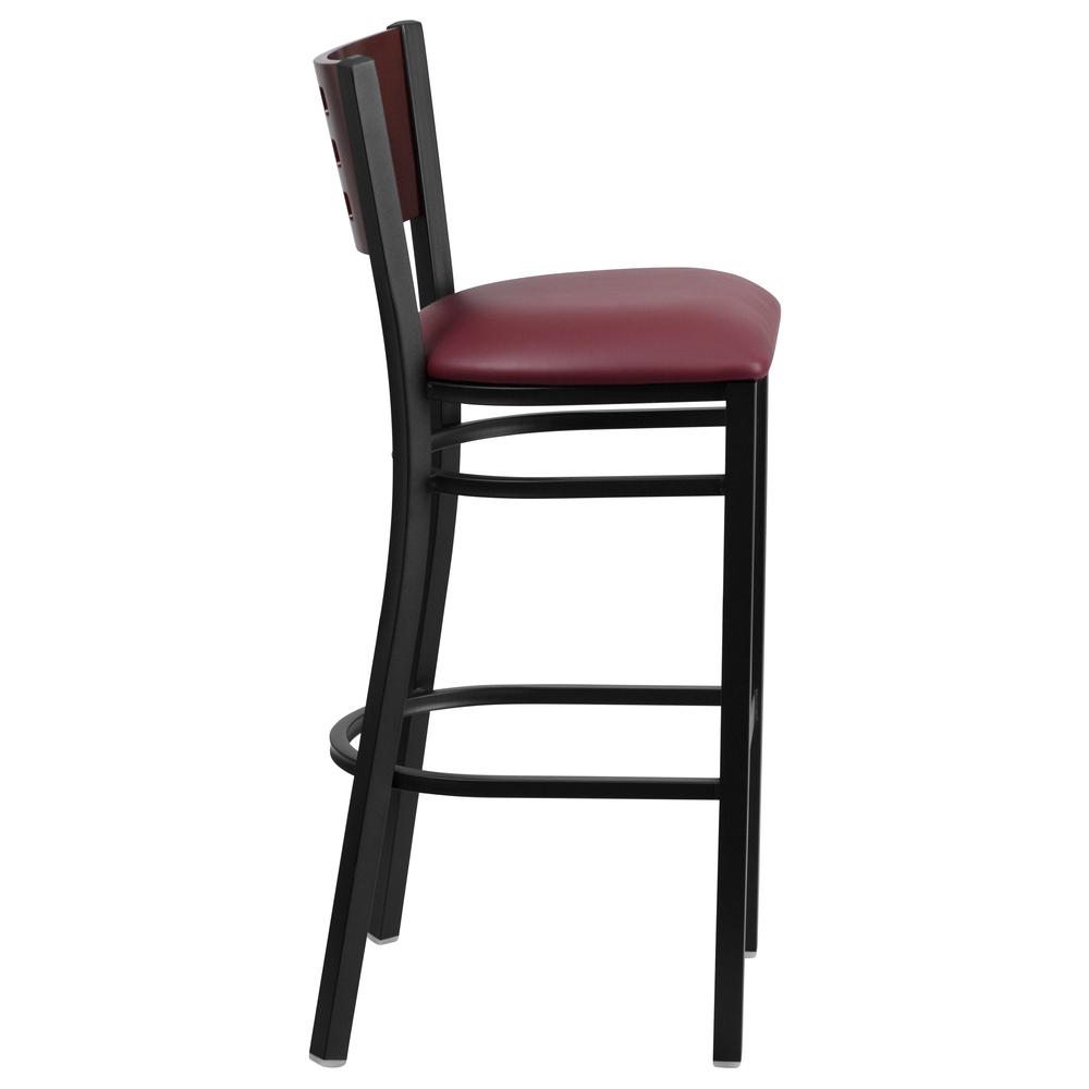 Hercules Series Black Cutout Back Metal Restaurant Barstool - Mahogany Wood Back, Burgundy Vinyl Seat By Flash Furniture | Bar Stools | Modishstore - 2