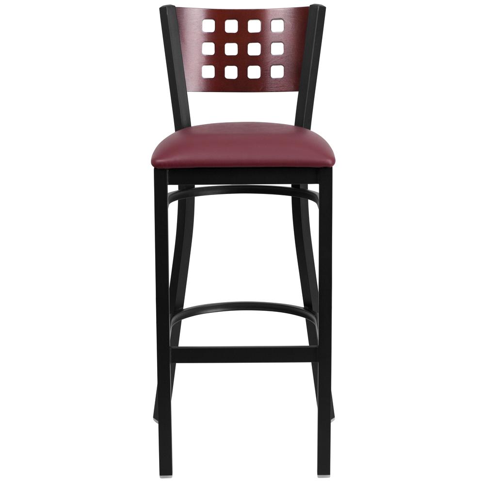 Hercules Series Black Cutout Back Metal Restaurant Barstool - Mahogany Wood Back, Burgundy Vinyl Seat By Flash Furniture | Bar Stools | Modishstore - 4