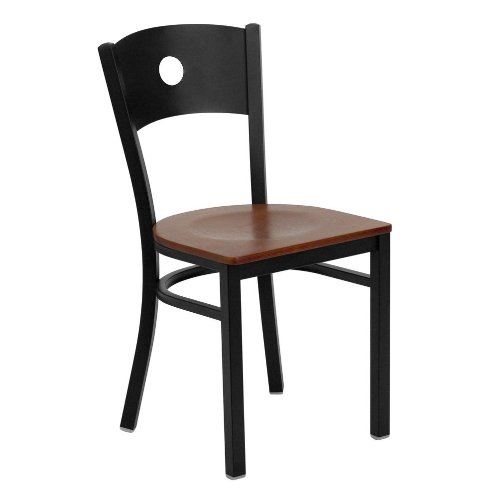 Hercules Series Black Circle Back Metal Restaurant Chair - Cherry Wood Seat By Flash Furniture | Dining Chairs | Modishstore - 1