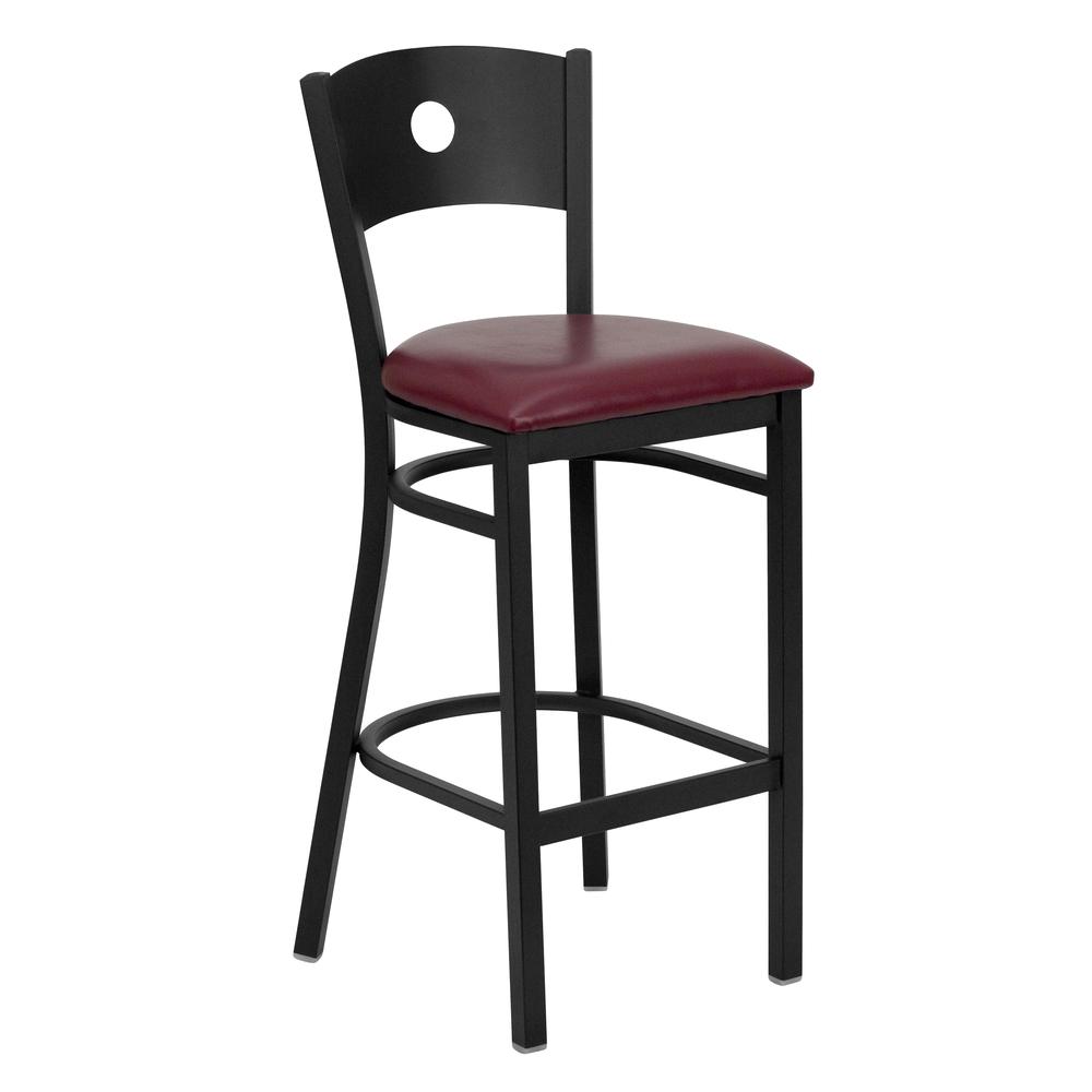 Hercules Series Black Circle Back Metal Restaurant Barstool - Burgundy Vinyl Seat By Flash Furniture | Bar Stools | Modishstore - 1