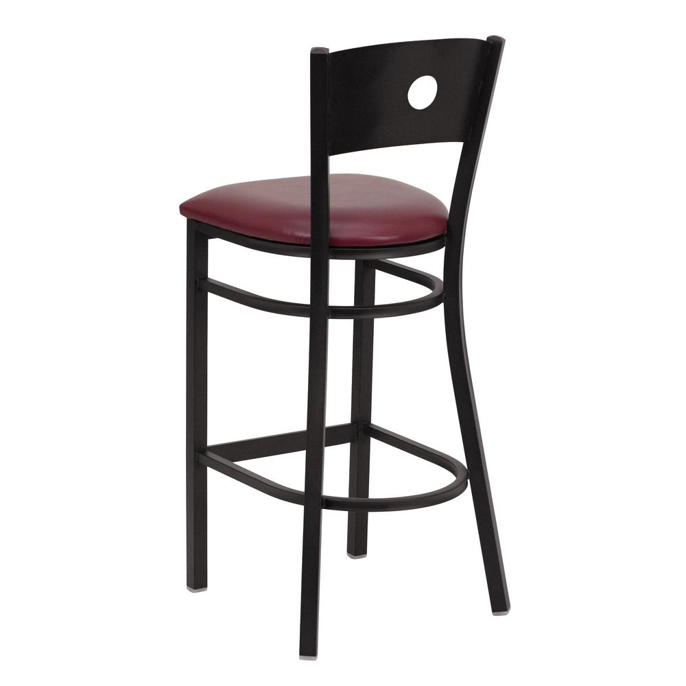 Hercules Series Black Circle Back Metal Restaurant Barstool - Burgundy Vinyl Seat By Flash Furniture | Bar Stools | Modishstore - 3