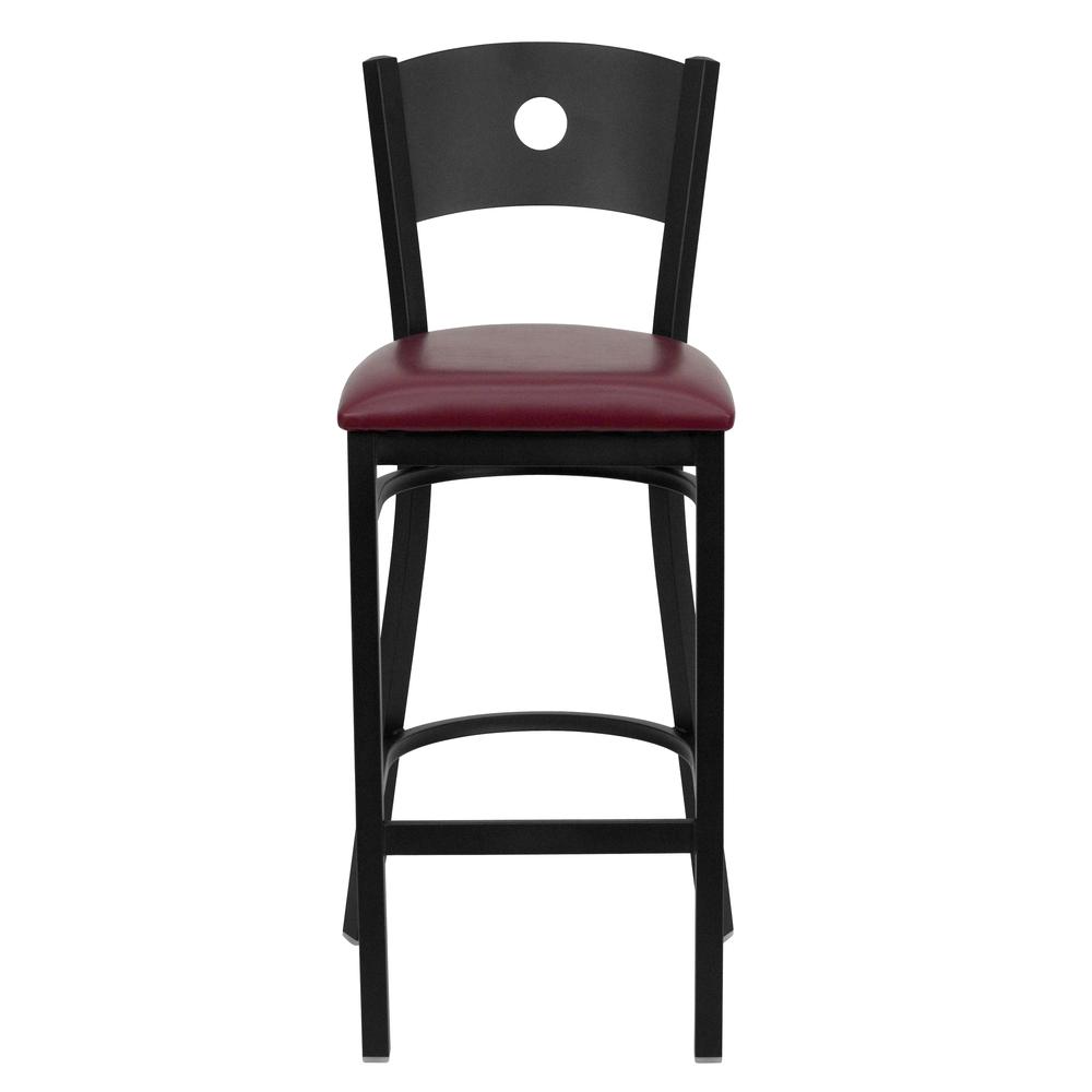 Hercules Series Black Circle Back Metal Restaurant Barstool - Burgundy Vinyl Seat By Flash Furniture | Bar Stools | Modishstore - 4