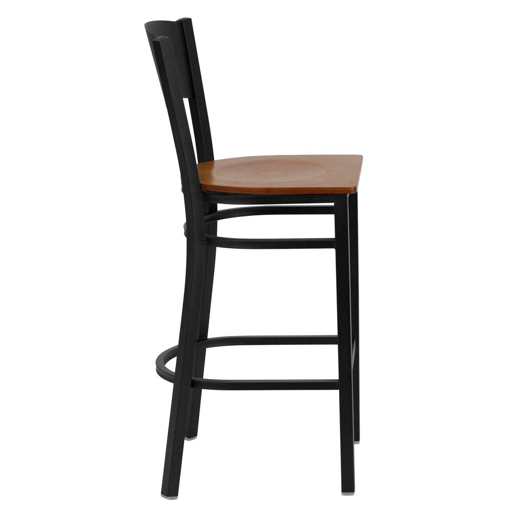 Hercules Series Black Circle Back Metal Restaurant Barstool - Cherry Wood Seat By Flash Furniture | Bar Stools | Modishstore - 2