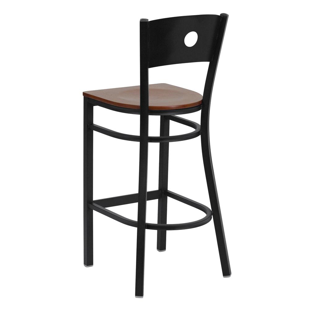 Hercules Series Black Circle Back Metal Restaurant Barstool - Cherry Wood Seat By Flash Furniture | Bar Stools | Modishstore - 3