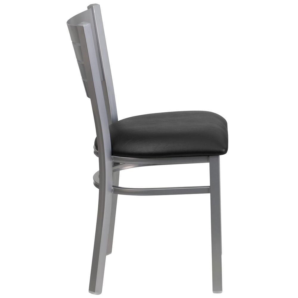 Hercules Series Silver Slat Back Metal Restaurant Chair Black