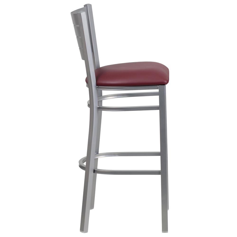 Hercules Series Silver Slat Back Metal Restaurant Barstool - Burgundy Vinyl Seat By Flash Furniture | Bar Stools | Modishstore - 2