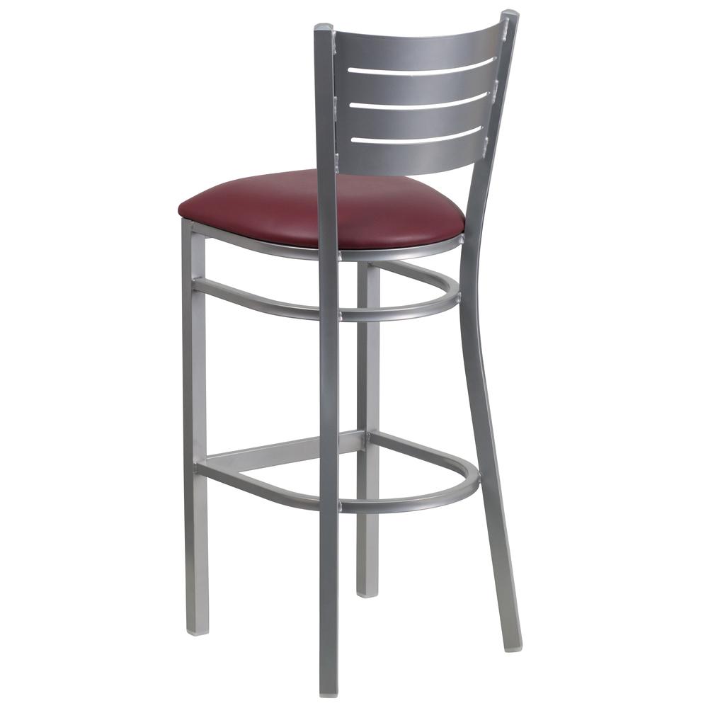 Hercules Series Silver Slat Back Metal Restaurant Barstool - Burgundy Vinyl Seat By Flash Furniture | Bar Stools | Modishstore - 3