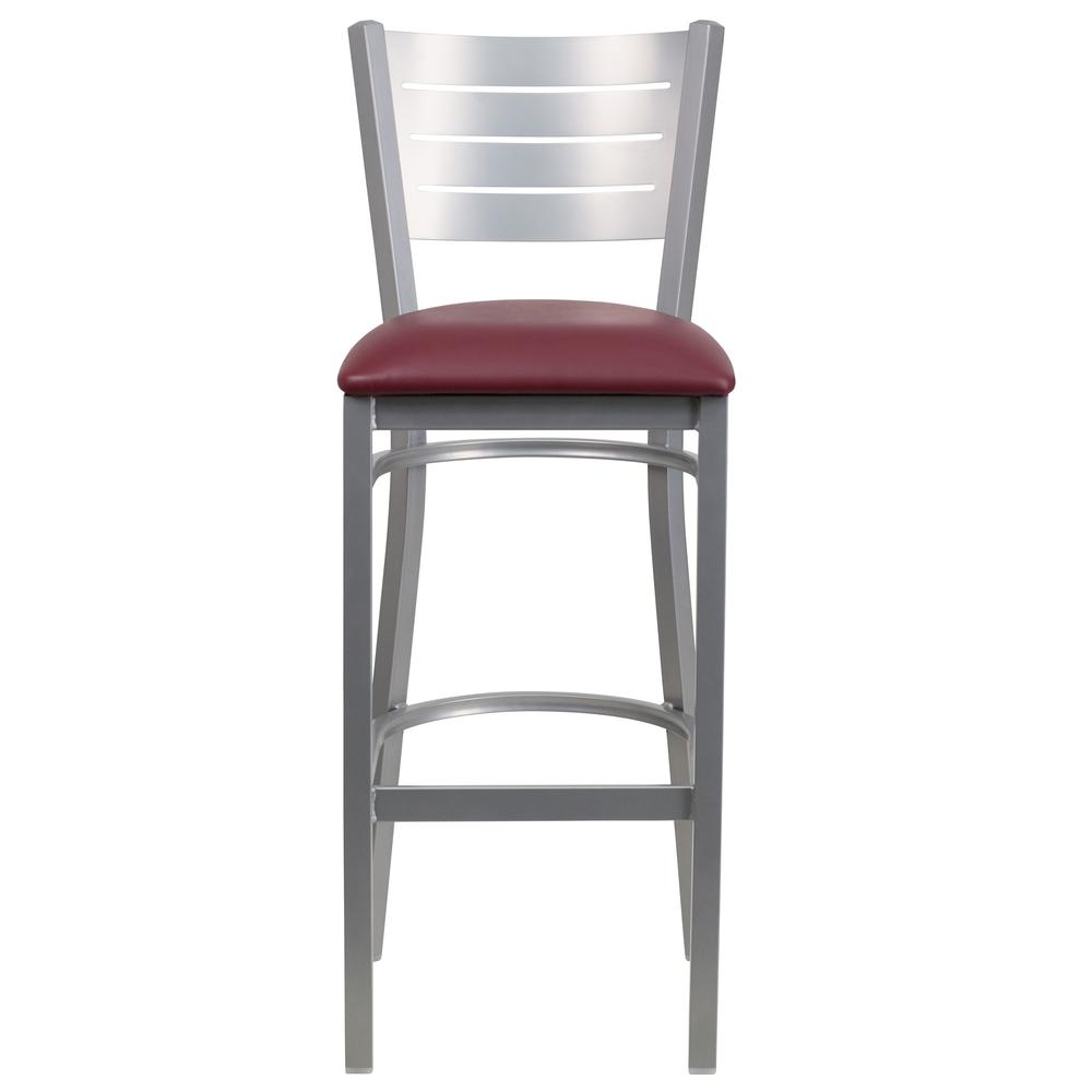 Hercules Series Silver Slat Back Metal Restaurant Barstool - Burgundy Vinyl Seat By Flash Furniture | Bar Stools | Modishstore - 4