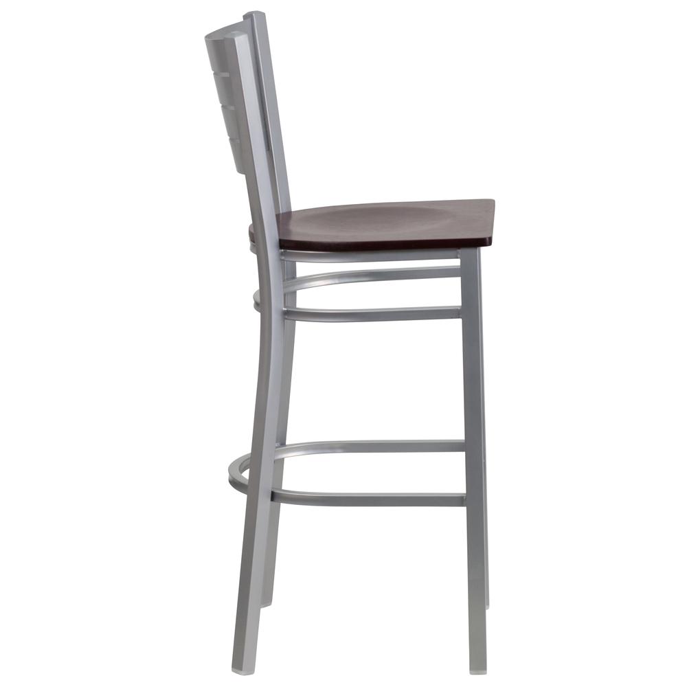 Hercules Series Silver Slat Back Metal Restaurant Barstool - Mahogany Wood Seat By Flash Furniture | Bar Stools | Modishstore - 3