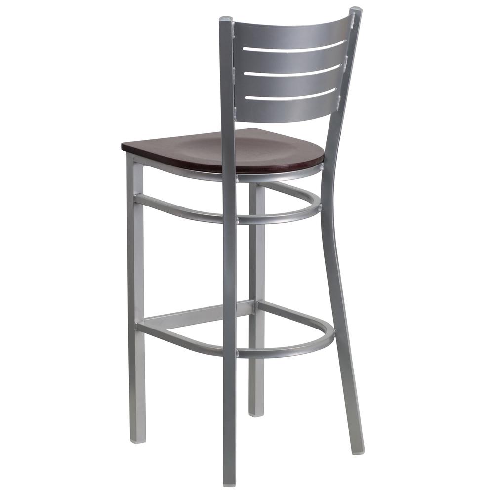 Hercules Series Silver Slat Back Metal Restaurant Barstool - Mahogany Wood Seat By Flash Furniture | Bar Stools | Modishstore - 2