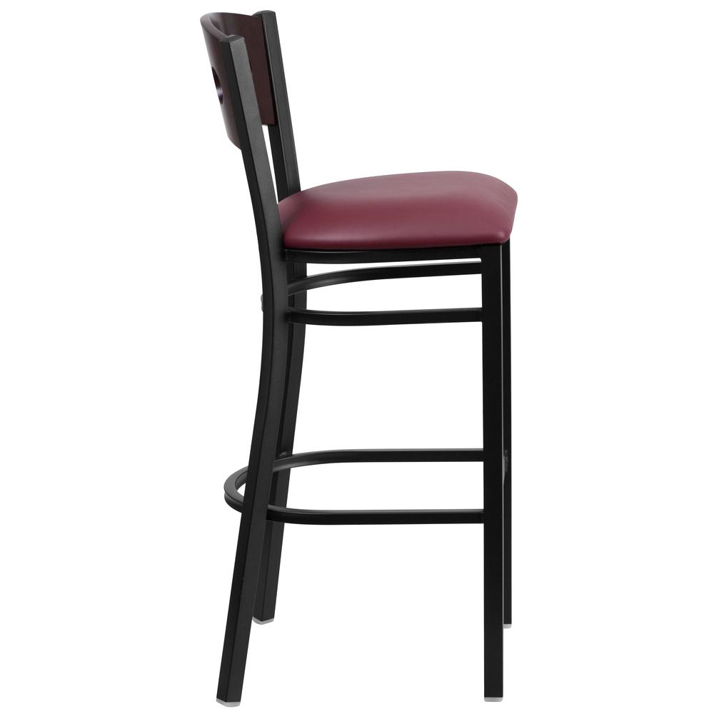 Hercules Series Black 3 Circle Back Metal Restaurant Barstool - Walnut Wood Back, Burgundy Vinyl Seat By Flash Furniture | Bar Stools | Modishstore - 2