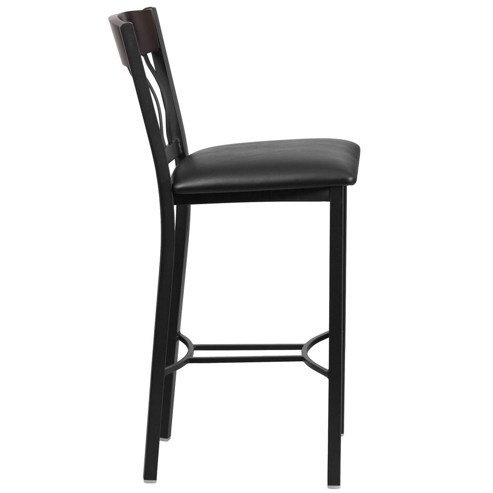 Eclipse Series Vertical Back Black Metal And Walnut Wood Restaurant Barstool With Black Vinyl Seat By Flash Furniture | Bar Stools | Modishstore - 2