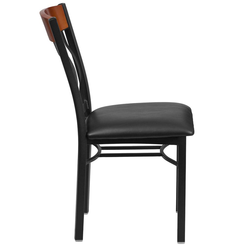 Eclipse Series Vertical Back Black Metal And Cherry Wood Restaurant Chair With Black Vinyl Seat By Flash Furniture | Dining Chairs | Modishstore - 2