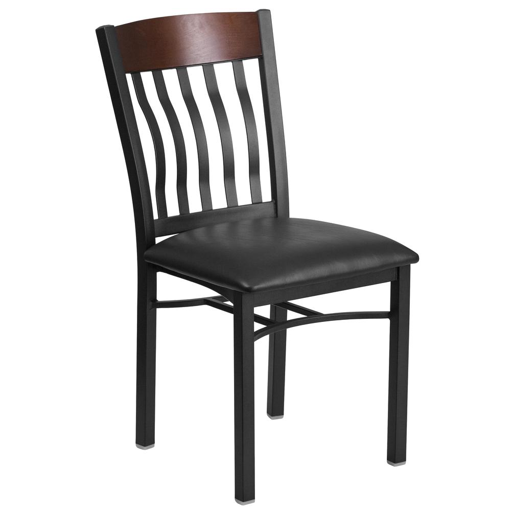 Eclipse Series Vertical Back Black Metal And Walnut Wood Restaurant Chair With Black Vinyl Seat By Flash Furniture | Dining Chairs | Modishstore - 1