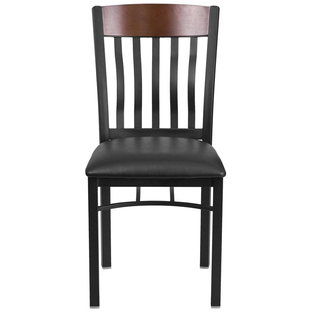 Eclipse Series Vertical Back Black Metal And Walnut Wood Restaurant Chair With Black Vinyl Seat By Flash Furniture | Dining Chairs | Modishstore - 4