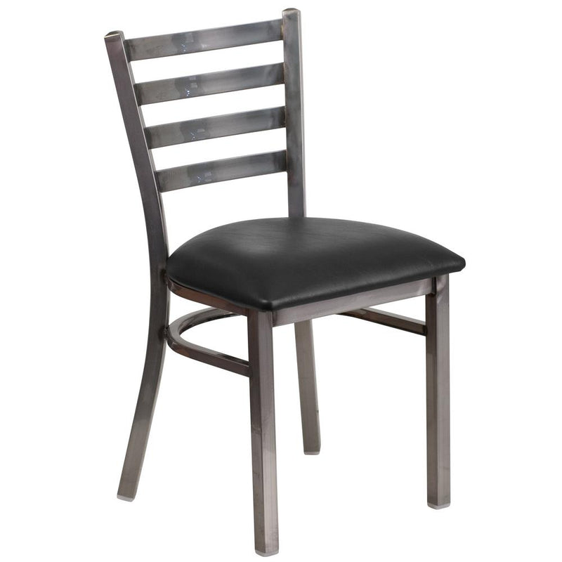 Hercules Series Clear Coated Ladder Back Metal Restaurant Chair - Black Vinyl Seat By Flash Furniture | Dining Chairs | Modishstore - 1