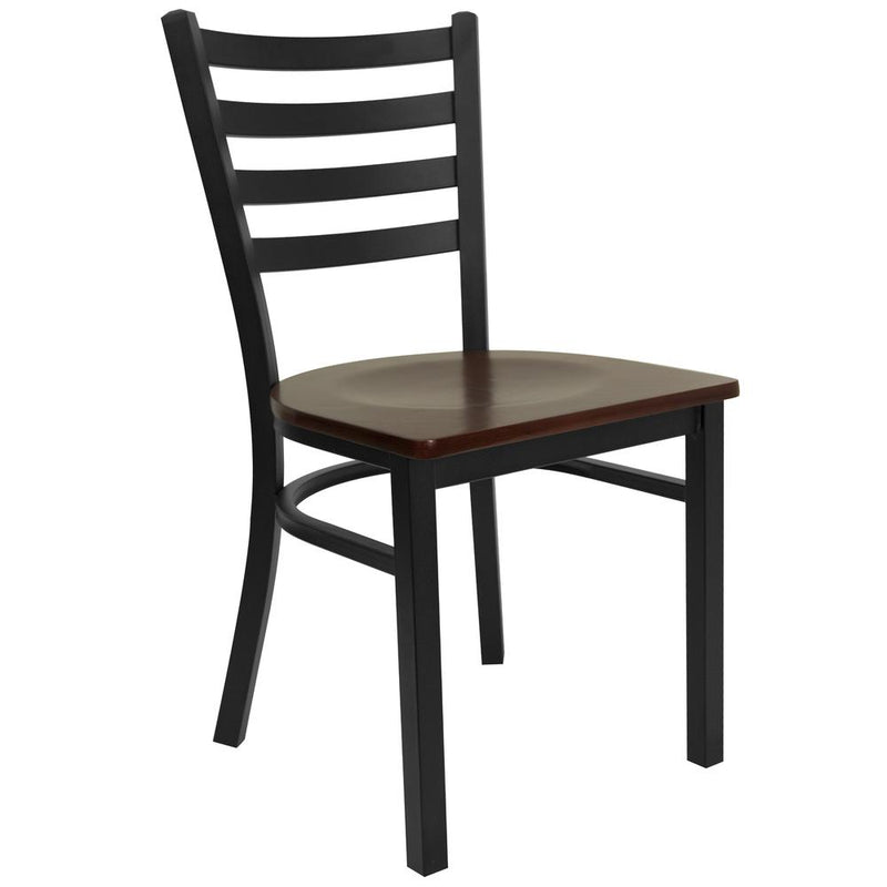 Hercules Series Black Ladder Back Metal Restaurant Chair - Mahogany Wood Seat By Flash Furniture | Dining Chairs | Modishstore - 1